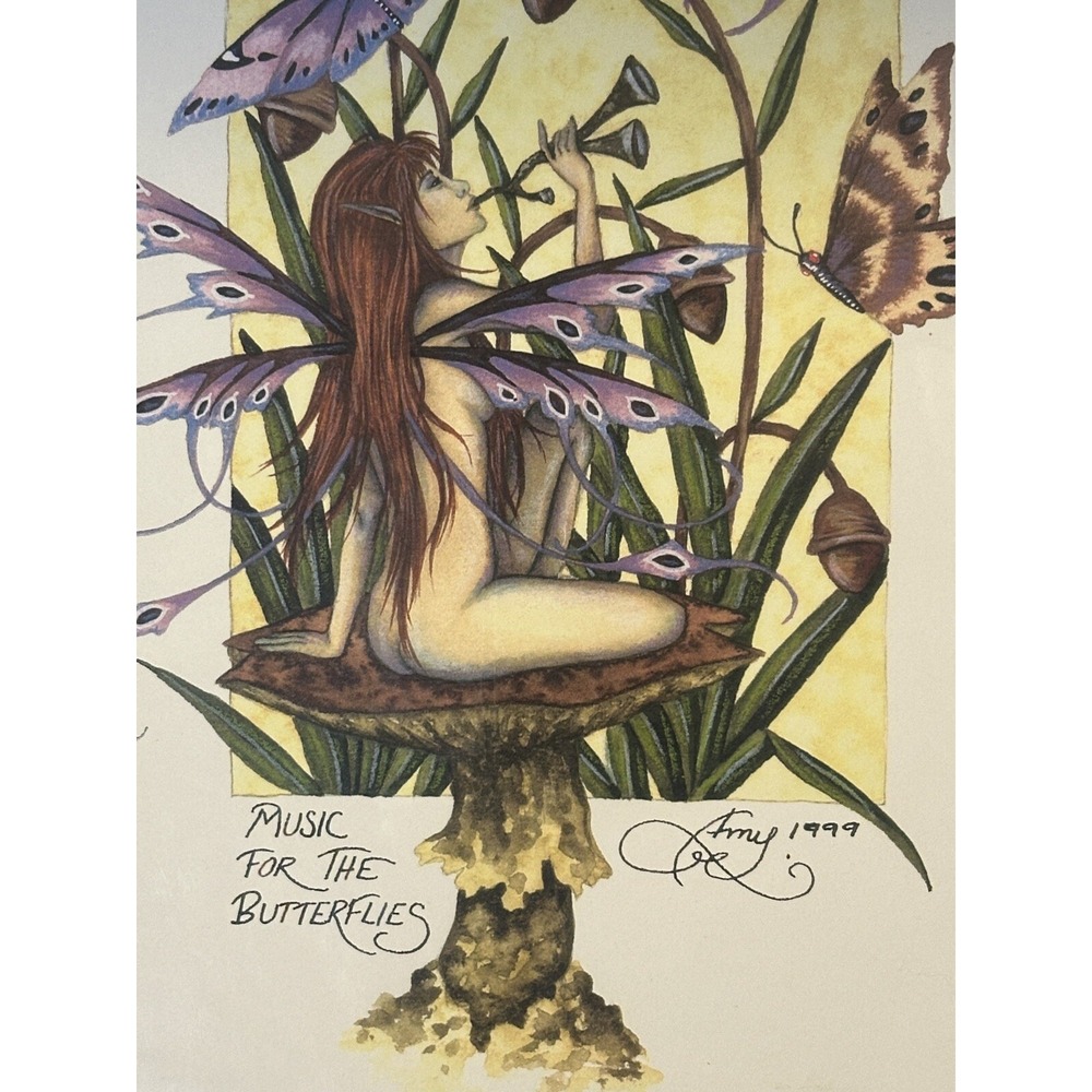 Amy Brown Music For The Butterflies Vintage Art Print Signed 1999 Fairy 8x10 - Picture 3 of 4